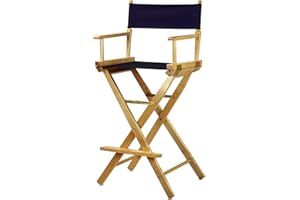 Oakestry 30 Inch Bar-Height Director’s Chair Sturdy Oak Wood Frame with Navy Fabric Seat Folding Tall Stool for Kitchen Island Portable High Chair for Patio Home Events
