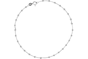 Ritastephens Sterling Silver Italian Shiny Ball Bead Station Link Chain Anklet or Necklace
