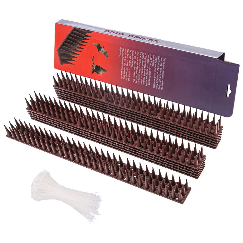10PCS Bird Spikes Wall Fence Spikes Birds Defence Spikes Bird Deterrent Repellent Fence Birds Defence Spikes and 100PCS Nylon Zip Ties for Small Birds Pigeons Cats