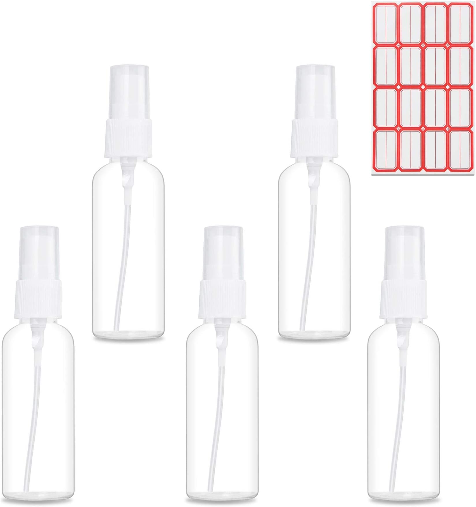 Veperain 50ml Small Spray Bottle，Empty Plastic Transparent Fine Mist Travel Atomiser Spray Bottles Set，Refillable & Reusable Travel Size Bottle Toiletries Liquid Containers for Cosmetic Make-up（5pcs）