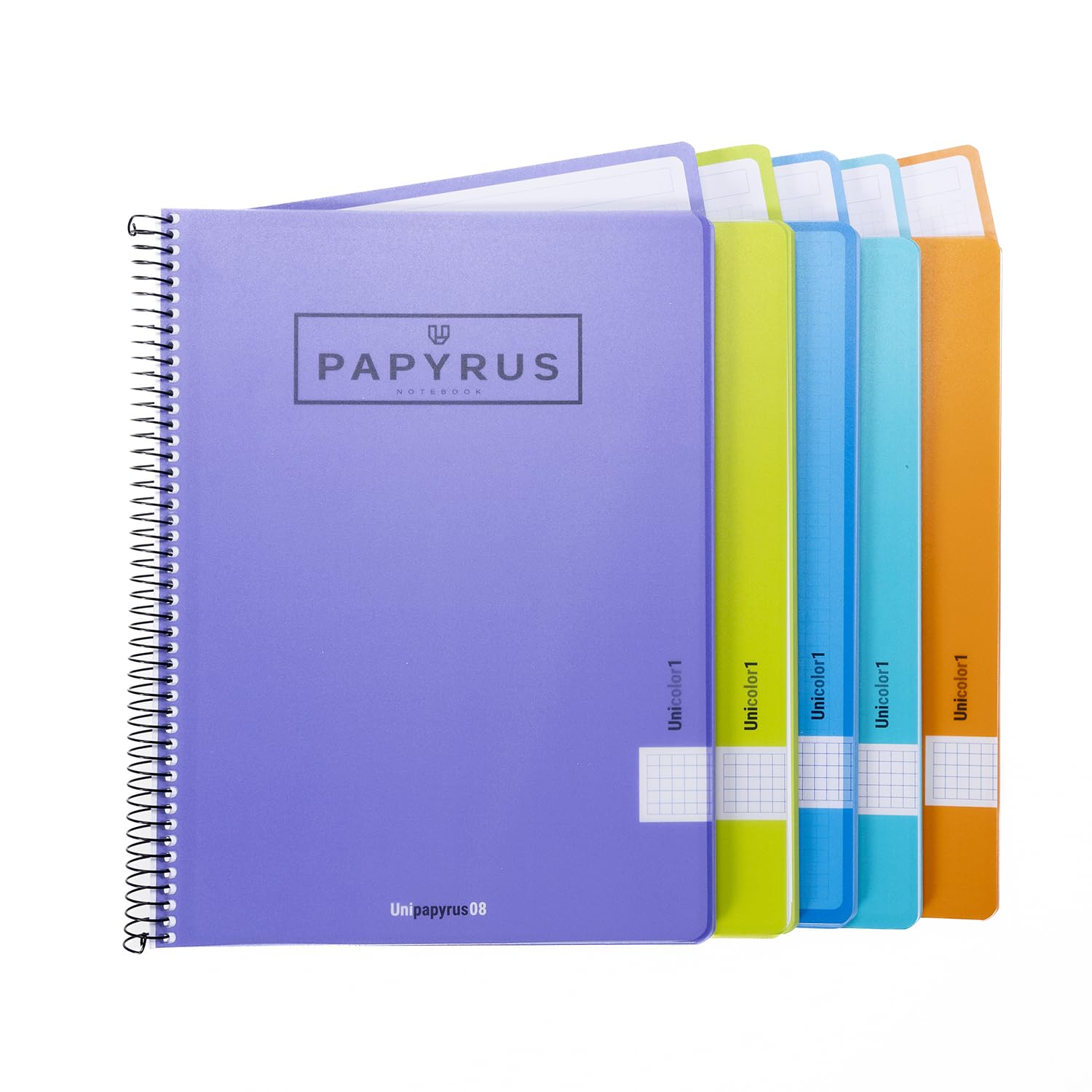 Unipapel 98462093 Pack of 5 Notebooks with 80 Micro-Perforated Sheets, A4+, 5 mm Square, Colour Band, 90 g, Polypropylene Covers, Papyrus 08 – Plain 1