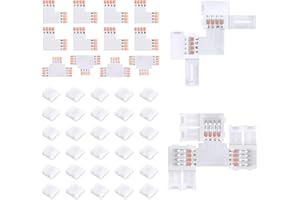 Pmxary 42Pcs 4 Pin LED Strip Connectors Kit for 8mm Wide RGB LED Strip Light, Includes 8 L-Shaped, 4 T-Shaped, and 30 Solderless LED Light Connectors Clips, Easy for DIY Lighting Projects