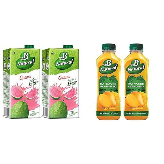 B Natural Guava Juice 1L, (Pack of 2) + B Natural Ratnagiri Alphonso 750ml (Pack of 2)