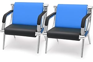 Walmokid Waiting Room Chairs with Armrest, PU Leather Office Furniture, Lobby Conference Reception Chairs, Office Guest Seating for Clinic,Airport,Hospital,Barber,Salon,Bank(Blue&Black, 2)