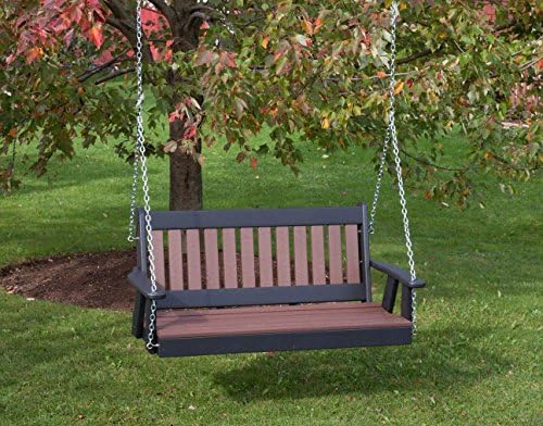Poly Lumber Wood 4FT Mission Porch Swing Amish Craftsmandship Made in USA HDPE with No Wood fibers 1000 lbs Limit. Stainless Steel Hardware.Signature Design for Patio Outdoor Backyard Garden Park