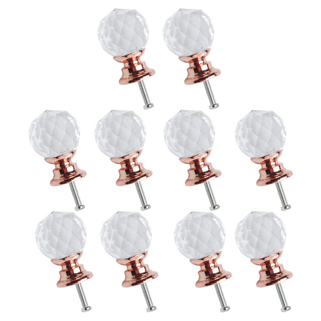 sourcing map 20mm Dia 10pcs Crystal Knobs Aluminum Alloy Base Round Shape Knob Drawer Pull Handle Furniture Door Cabinet Cupboard Wardrobe Dresser Decorative Rose Gold Color