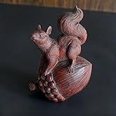 HLbshi Hand Carved Vintage Wooden Squirrel on Pinecone Woodland Animals Statue Figurine Desktop Sculpture Ornament Home Decor (Acorn)