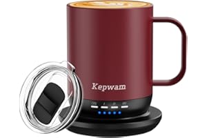 Kepwam Heated Coffee Mug 14oz - Fast Heating & Longer Battery Life Self Heating Coffee Mug Hot to 149℉ - Touch & App Controlled Mug Coffee and Hot Beverage Warmer, Gifts for Women and Men