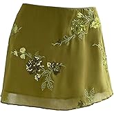 Floerns Women's Sparkly Sequin Mini Skirt Y2K Beaded Floral Embroidery Hip Skirts