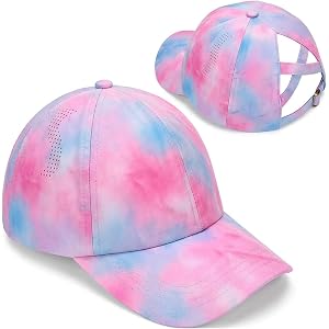 BROMZ Girls Ponytail Hat Quick Dry Kids Baseball Cap Lightweight Outdoor Summer Mesh Sports Hats for 4-12 Years