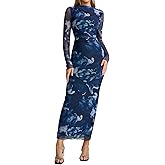 XinFSh Women's Fall Long Sleeve Bodycon Maxi Dress Mesh Ruched Formal Wedding Guest Cocktail Dresses
