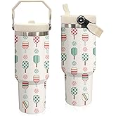 30 oz Tumbler with Handle Flip Straw Leak Proof - Pickleball Mug 30oz Tumbler Travel Coffee Mug with Handle - Birthday Gifts for Women Pickleball Lovers Players 30 Ounce Stainless Steel Cup