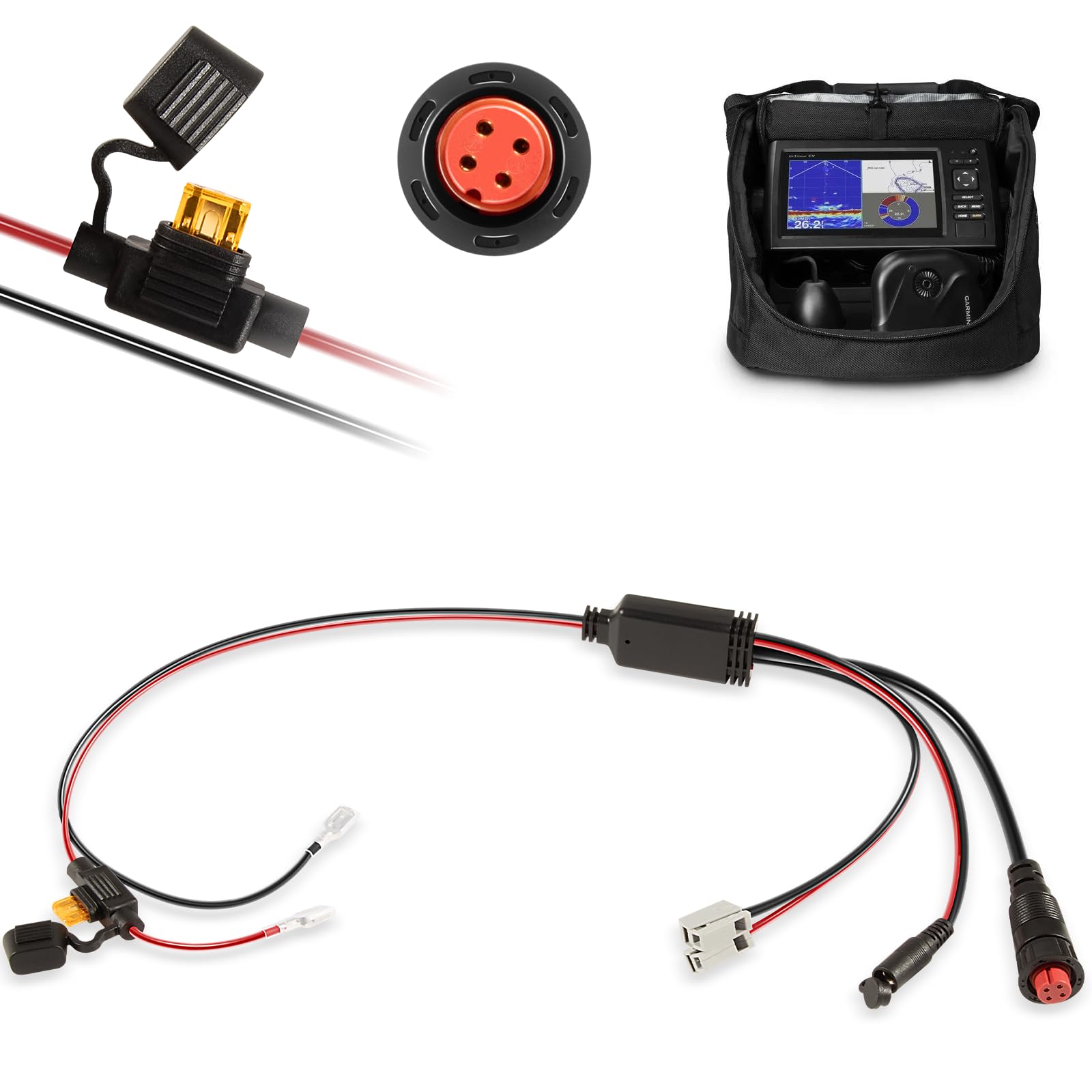 Photo 1 of 010-12676-35 Power Cable Weather Resistant with Charge Port Plug & 5A Fuse Holder Fits for Garmin ECHOMAP, Panoptix Ice Fishing Kit & Bundle