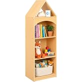 OOOK 4-Tier Montessori Bookshelf and Toy Storage Cabinet with House Shape | FSC Plywood, Use Alone or Fits Shelf Combination Series, Montessori Furniture for Living Room, Playroom, Nursery, Classroom