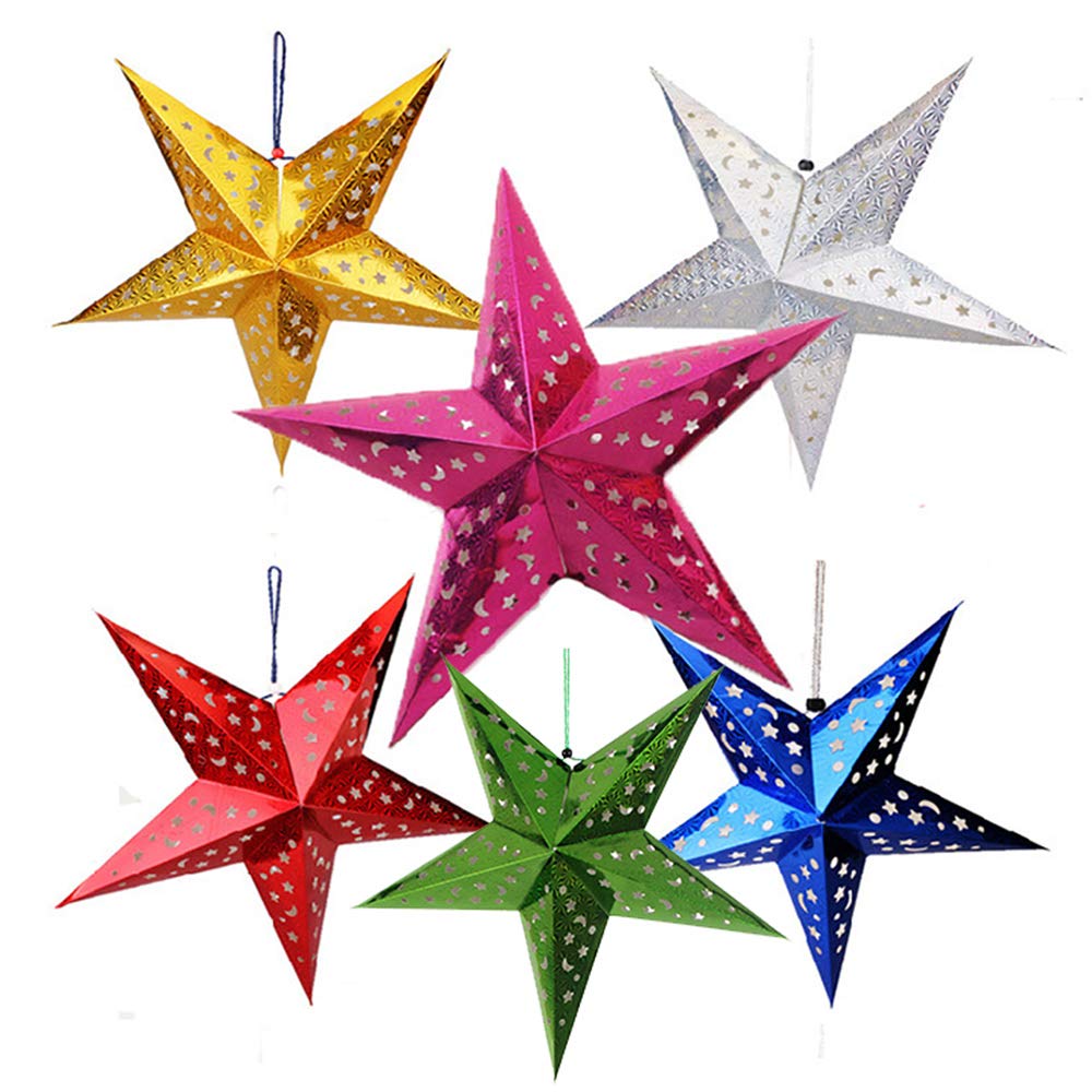 Auony Paper Star Lantern Lampshade,6 Pack 3D Paper Star Pentagram Lampshade for Christmas Xmas Wedding Party Home Hanging Decorations