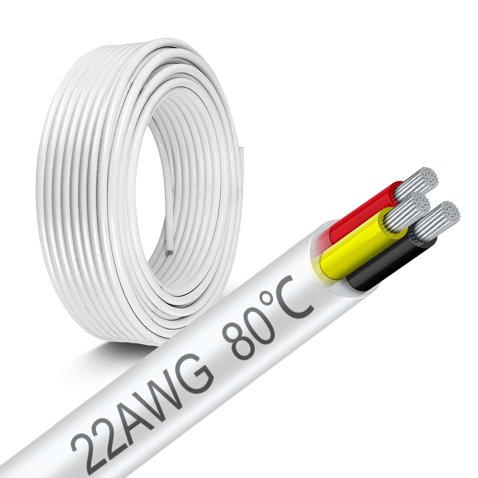 Photo 1 of 22 Gauge Electrical Wire 3 Conductor, 50FT 22 AWG Stranded Low Voltage LED Cable, Tinned Copper Hookup, Insulated 3 Wire Cable, Flexible Power for LED Lamp Lighting Strip Automotive