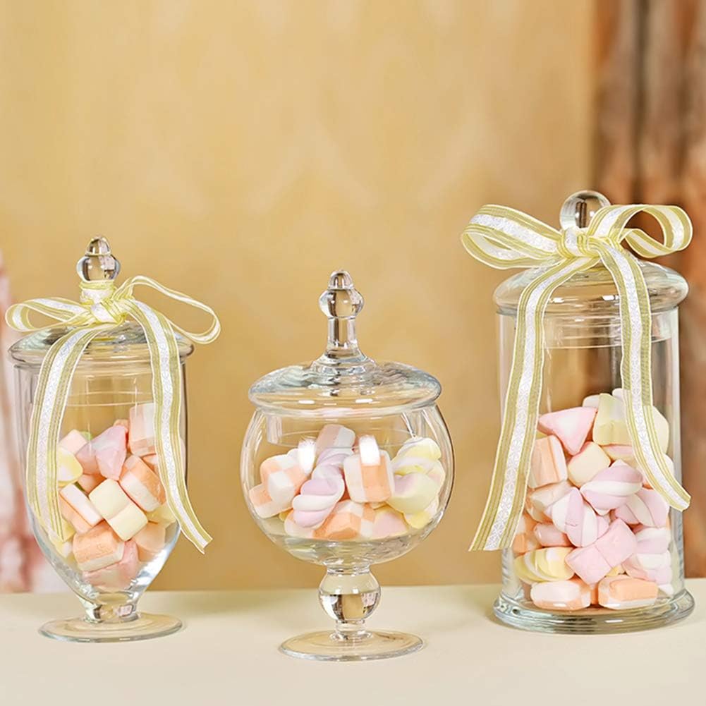 Yinmake Glass Bathroom Storage Jars Home Decorative Handmade Clear Wedding Sweet Candy Buffet Footed Jars For Parties With Llids Style 4 3pcs Set Amazon Co Uk Kitchen Home