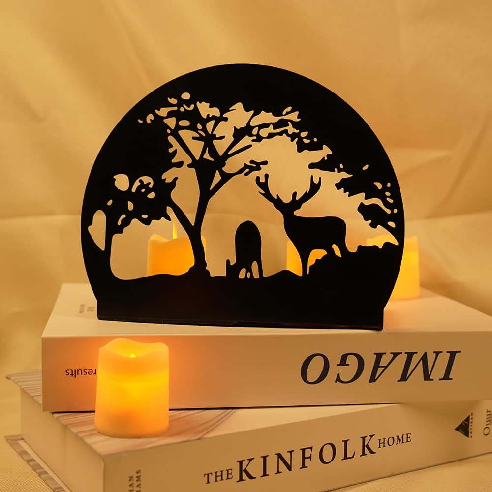 Hosoncovy Decorative Metal Animal Tea Light Candle Holder Tea Light Candle Stand Tea Light Candle Tray Light and Shadow Art Home Ornament for Home for Wedding Decoration (Deer Pattern)