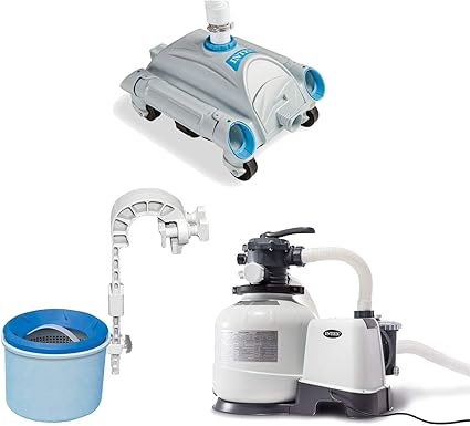 intex bomba de filtro de arena para piscina con aspiradora para piscina y soporte de pared para superficie de piscina