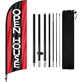 Open House Flags for Real Estate Agents With Pole Kit and Ground Stake 8Ft, Signs for Outside, Flag Sign Banner (Black)