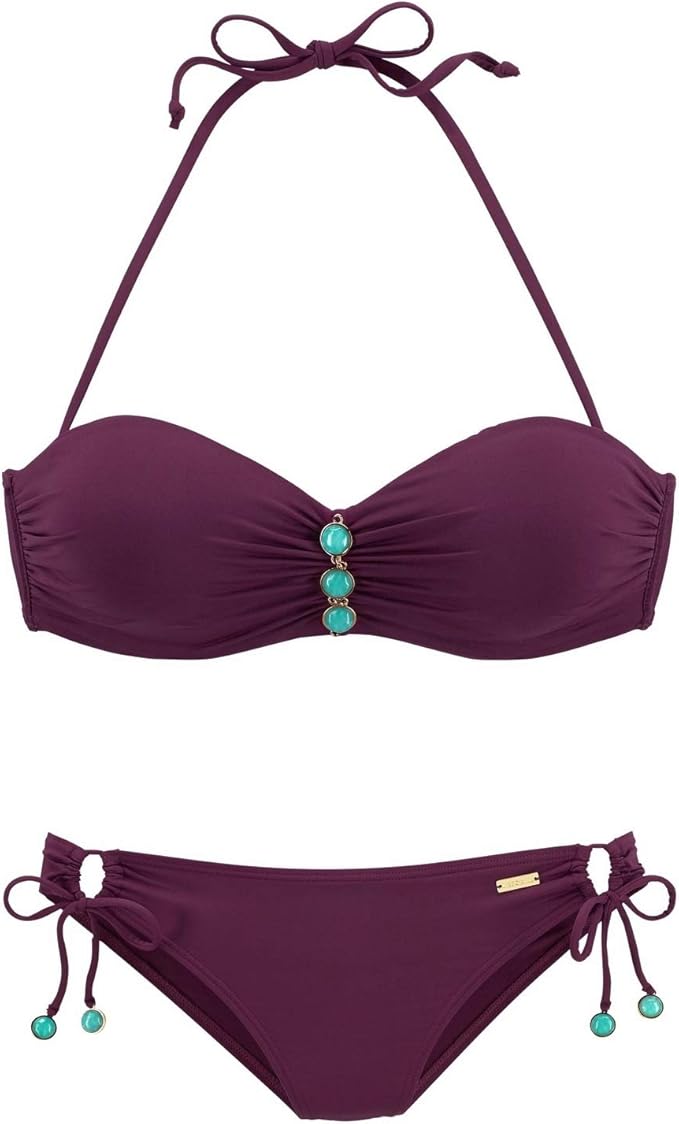 LASCANA Damen Neckholder Bikini mit Ziersteinen BügelBandeauBikini