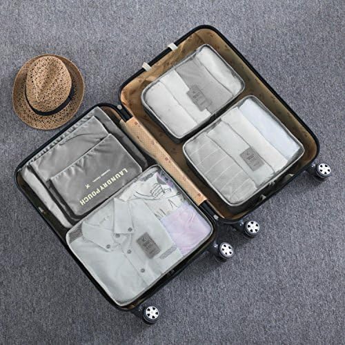6pc Waterproof Travel Luggage Organizer Storage bag Durable Packing Compression Pouches 3 Travel Cubes + 3 Pouches (Gray)