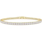 Classic Tennis Bracelet for Women with 3mm Lab Created Moissanite Dainty Stackable Cuff Gold Bracelets for Her Size 6.5-7.5 Inch in 18K Gold Plated Gift For Her
