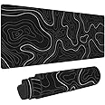 Abstract Topographic Map Black Mouse Pad Big Gaming Mouse Pad XXL Mousepad Large Keyboard Mat with Non-Slip Rubber Base Stitched Edges Mouse Mat Desk Pad for Gaming and Office