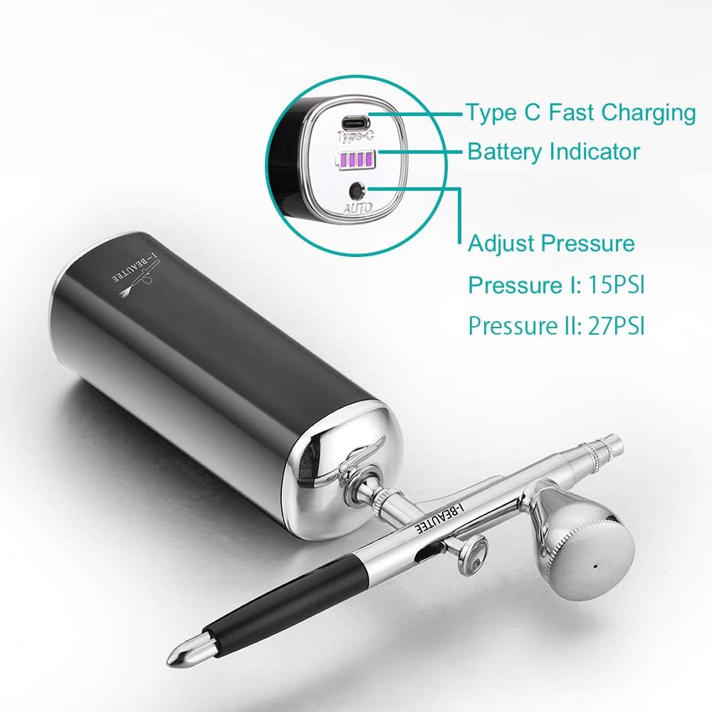 I-BEAUTEE 27PSI Airbrush Kit, Rechargeable Cordless Airbrush Compressor, Dual Action Handheld Airbrush Gun, Mini Airbrush Set Portable Wireless Air Brush for Barber, Nail Art, Makeup, Model Painting: Arts, Crafts & Sewing