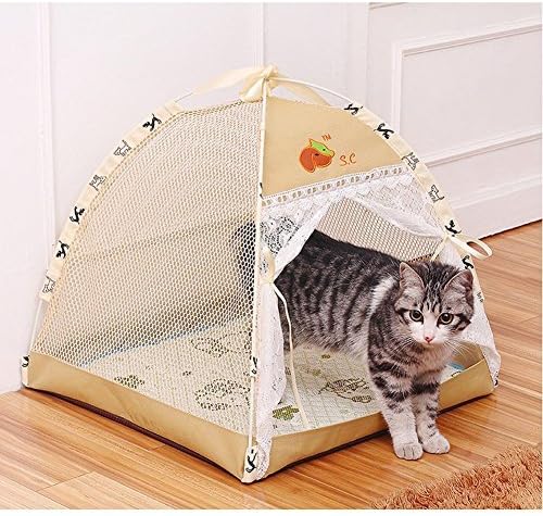 3 Colors Portable Folding Cute Dog House Tent for Small Medium Dogs Suitable for Indoor and Outdoor (Khaki)