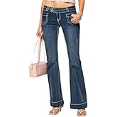 Justalwart Women's Stretch Low Rise Double Button Elastic Skinny Vintage Flare Jeans