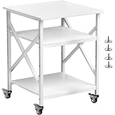 Printer Stand, 23.6 x 23.6 Inches Large Printer Stand with Adjustable Storage Shelf, 3 Tier Printer Table for Home Office, Rolling Printer Cart with Industrial Wheels, Mini Fridge Stand Table, White