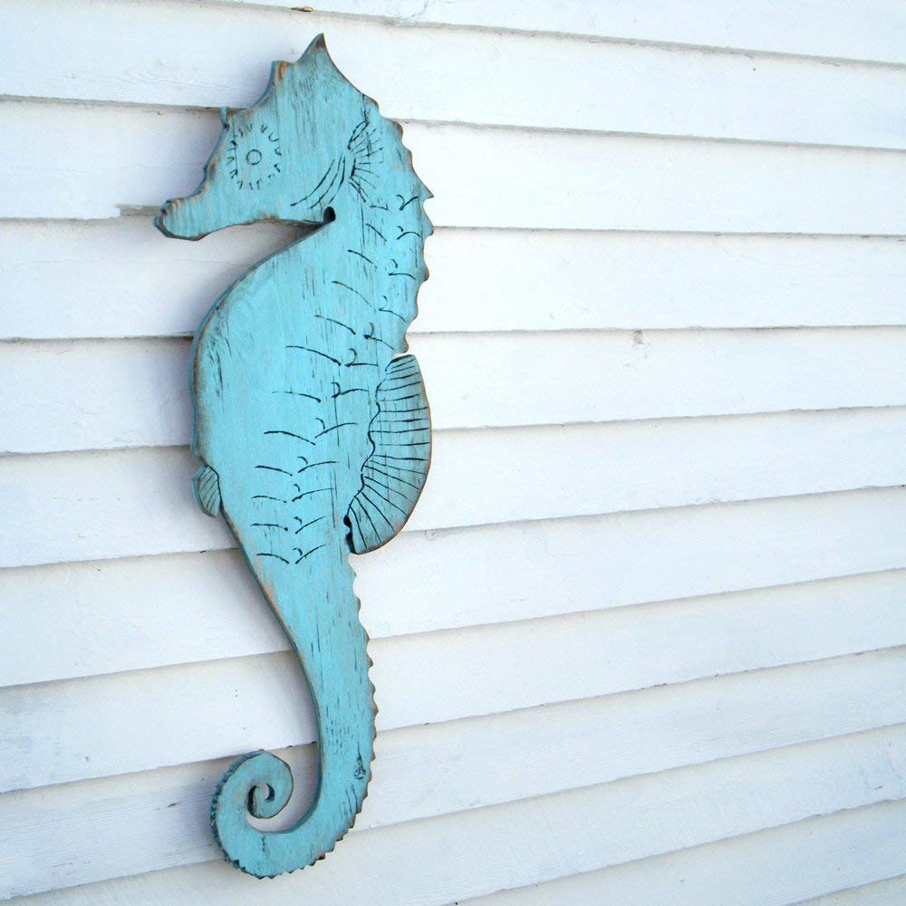 Wooden Seahorse Cut Out Coastal Wall Art Handmade