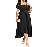 SCOMCHIC Women's Plus Size Dress for Cocktail Wedding Guest Sweetheart Neckline Formal Belted Maxi Dress with Pockets
