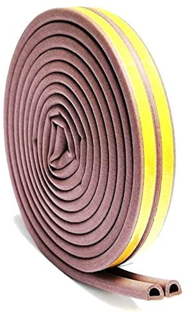 Merriway BH03409 (2 Pcs) StormSeal Door & Window D-Profile Draught Excluder, Self Adhesive EPDM Rubber Weatherstrip, 5 Metres (16.1/4 foot) - Brown (Pack of 2 x 2.5 Metre)