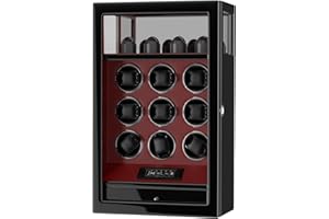 DUKWIN Watch Winder, Fingerprint Lock Automatic Watch Winder for 3/6/9 Watches with 4 Watch Holders, Digital Display, Remote 