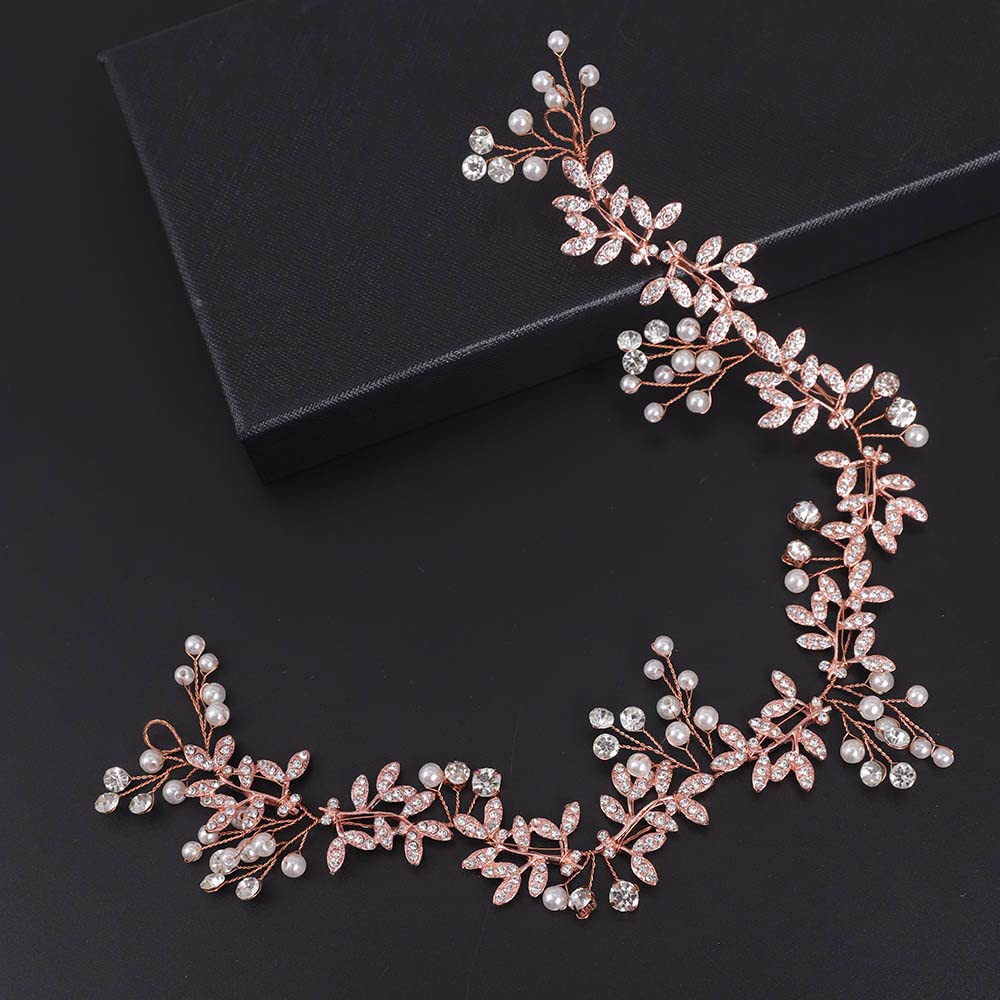Kercisbeauty Rose Gold Headpiece for Brides Bridesmaid Wedding Bridal Hair Piece with Crystal and Pearl Special Occasion Women Fashion Hair Accessories (Rose Gold)