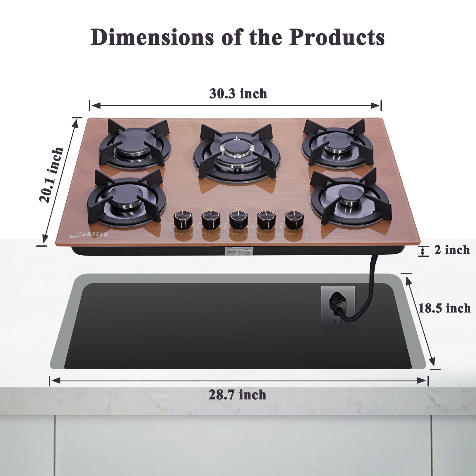 30 Inch Gas Cooktop, Built-in Tempered Glass Stovetop With 5 High Efficiency Burners - LPG/NG Convertible Gas Hob