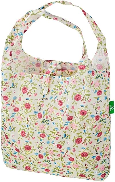 ECO CHIC Lightweight Foldable Reusable Shopping Bag Floral Beige 12L 15kg