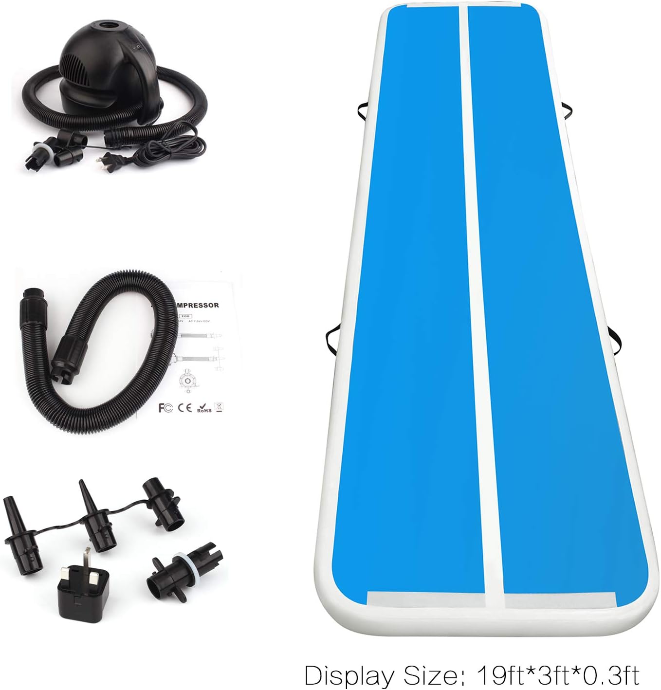 Air Track Gymnastics Tumbling Mat Floor 3/4/5/6M Airtrack Inflatable Training Mat Blue with Pump for Home/Picnic/Taekwondo/Gym/Cheerleading