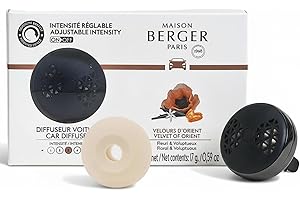 Maison Berger Car Diffuser Set – Refillable Vent Clip, Ceramic Refill, Made in France - Luxury Auto Scent - 4-Week Diffusion 