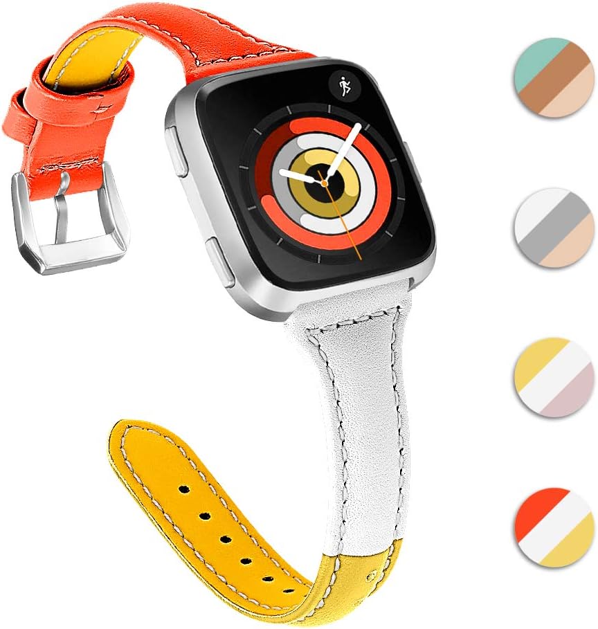 Joyozy Bands Compatible with Fitbit Versa 2/Fitbit Versa SE/ Fitbit Versa Lite/Fitbit Vesa Smartwatch Three Color Slim Genuine Leather Band Strap Accessories,Replacement for Versa Women