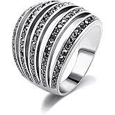 Mytys Vintage Wide Ring Classic Black Marcasite Crystal Rows Statement Silver Chunky Rings