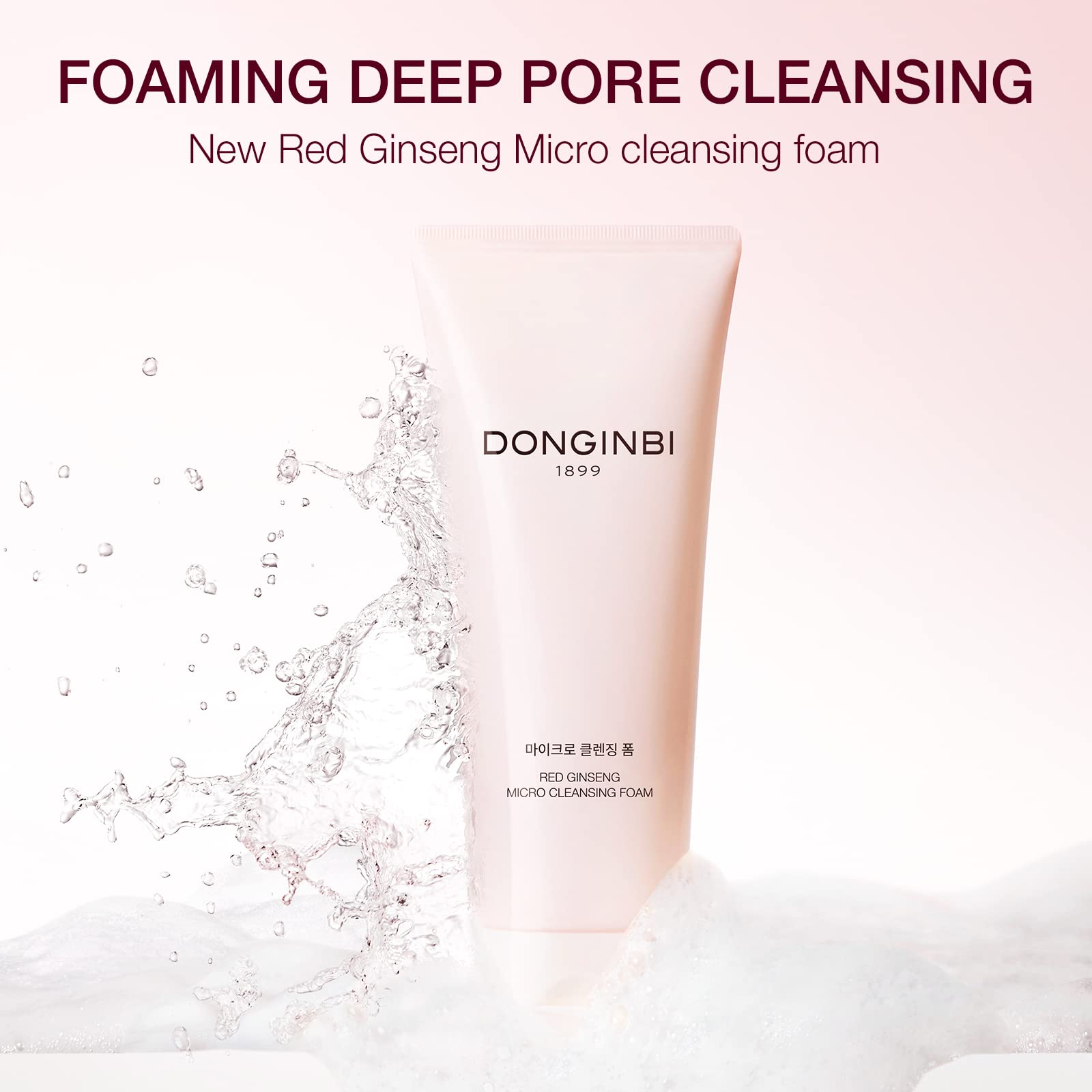 Donginbi Red Ginseng Micro Cleansing Foam - Hydrating Face Wash with Korean Red Ginseng, Non-Irritating Makeup Remover, Lightweight & Creamy Daily Face Cleanser, Pore Cleaner, 5.07 floz / 150ml