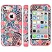 iPhone 5C Case, ULAK Hybrid High Impact Shock Absorbing Soft and Hard Combo Case for Apple iPhone 5C Floral Patchwork Pattern With Screen Protector and Stylus (SEEING SOUND/Coral Pink Silicone