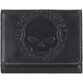 Harley-Davidson Men's Willie G Skull Snap Tri-Fold Leather Wallet, Black
