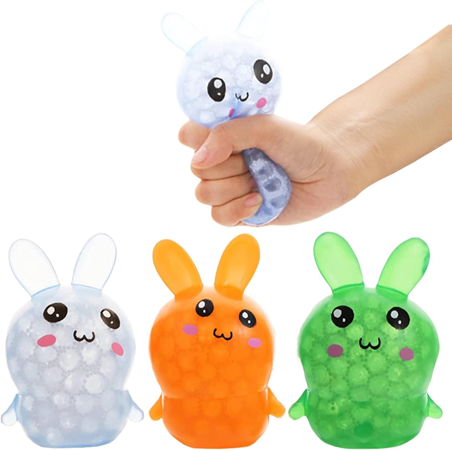 Easter Gifts for Kids 3Pcs Easter Bunny Squishy Balls Toy,Stress Ball for Kids,EasterBasket Fillers,Fidget Rabbit Squeeze Toys,Party Favors Gifts for Adults Children