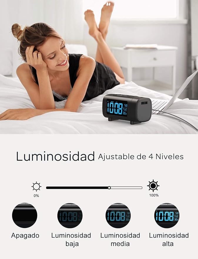 Mpow Reloj Despertador de Proyección, Radio Despertador, Reloj ...