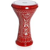 Corsaro Music Cast Aluminum Turkish Darbuka Doumbek, Red with Decorative Pattern, 8.5 Inch Head, Tuning Lugs, Removable Head, Carrying Case and Adjusting Key Included (Anatolian Motifs in Red)