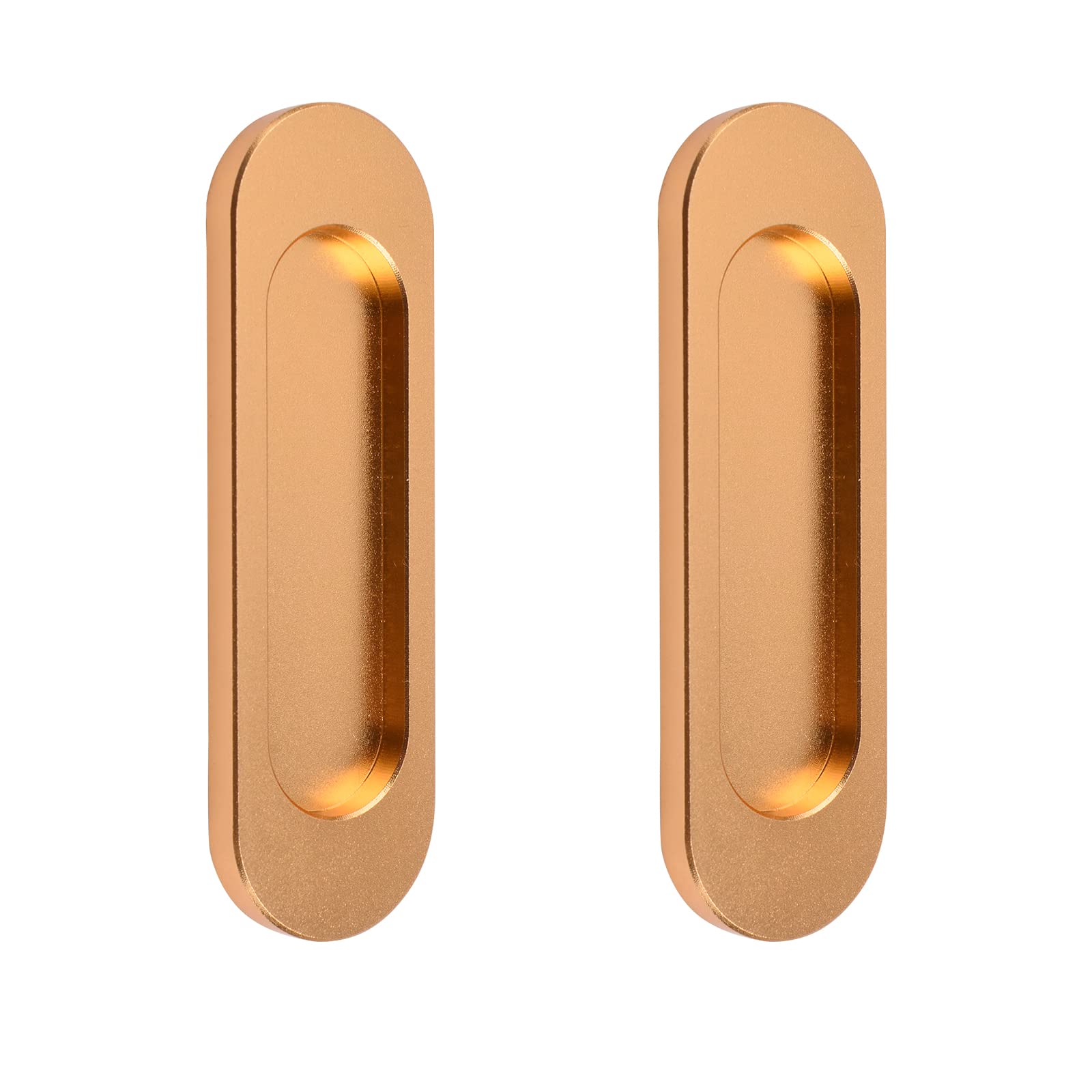 MOROBOR Self-Stick Oval Sliding Door Pulls, 2pcs Recessed Barn Door Handle Aluminum Flush Pull Handle for Sliding Barn Door Windows Cabinets(Matte Gold, 100mm) — image 1